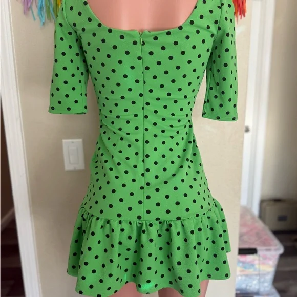 ASOS Green Fit and Flare Mini Dress with Ruffled Hem - Picture 3 of 4